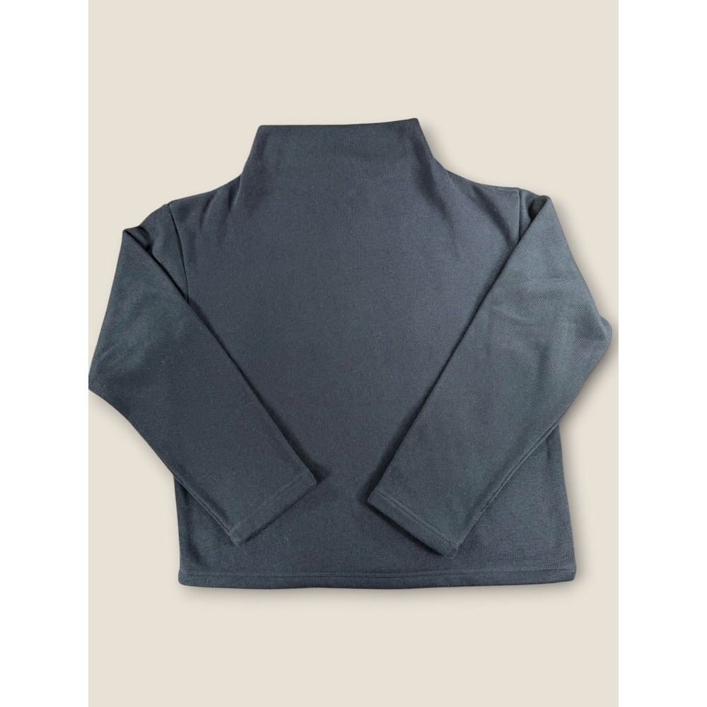 Uniqlo Heattech Fleece Mock Neck Top Dark Gray Waffle Knit Long Sleeve Medium